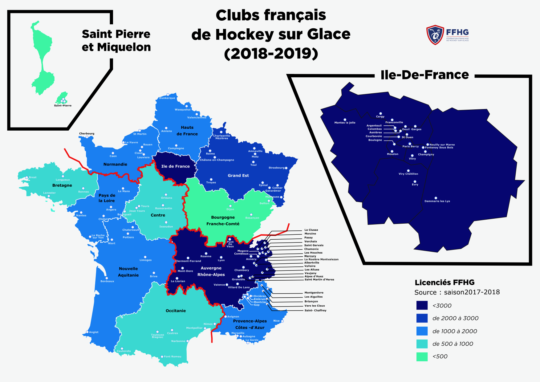 Cartes des clubs de la FFHG