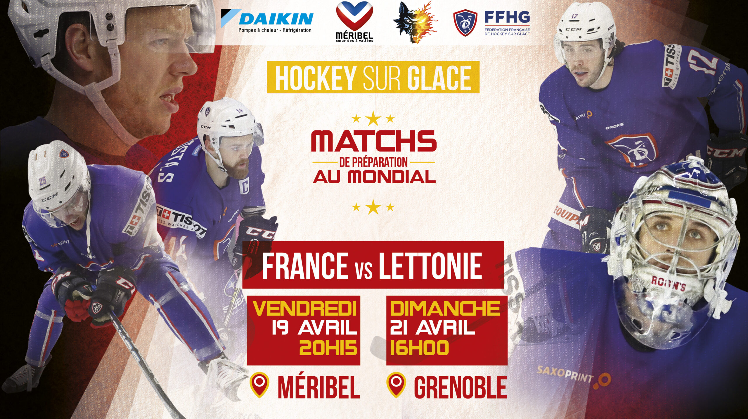 Affiche France-Lettonie à Mérbel et Grenoble