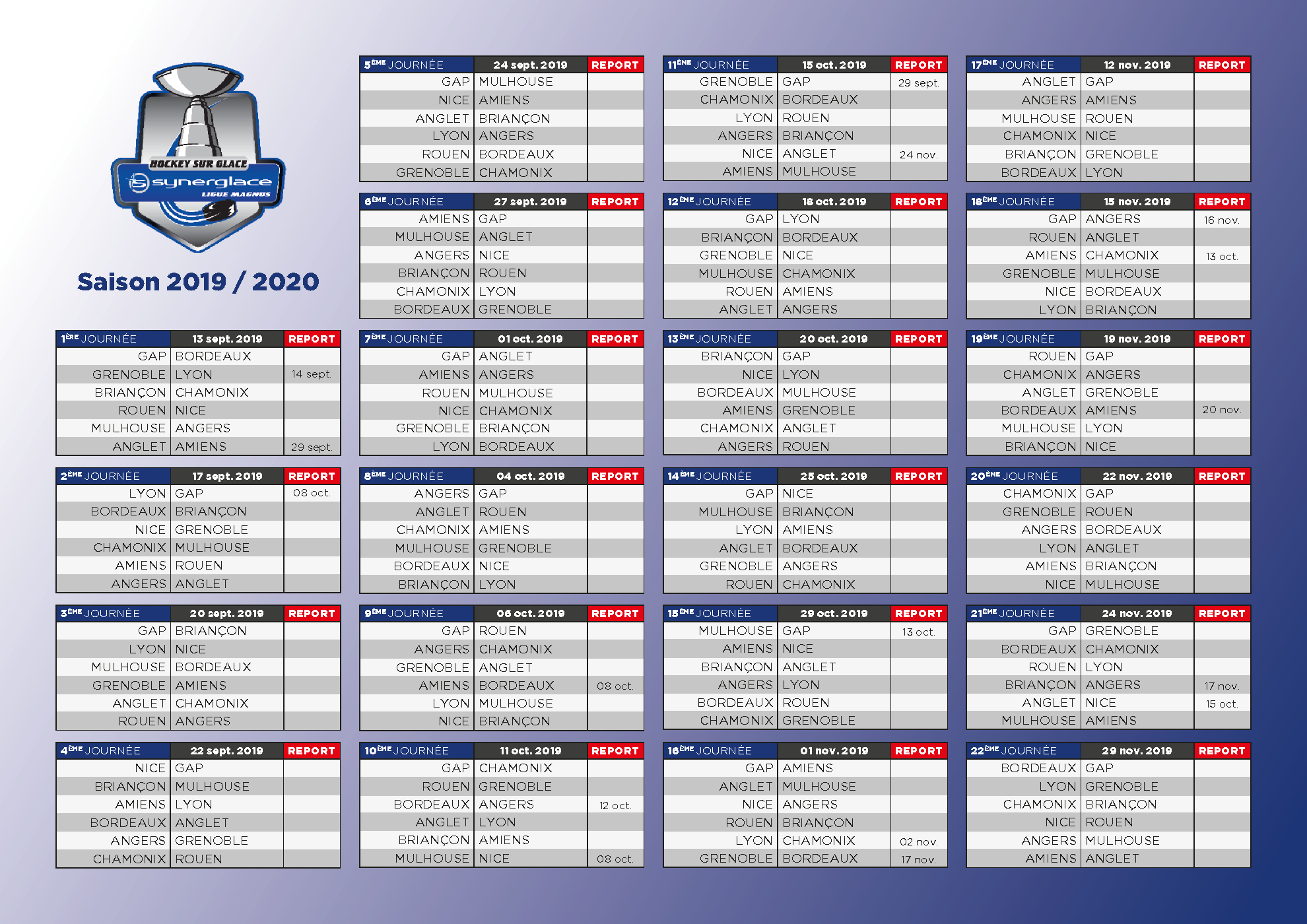 Calendrier 19/20, Partie 1