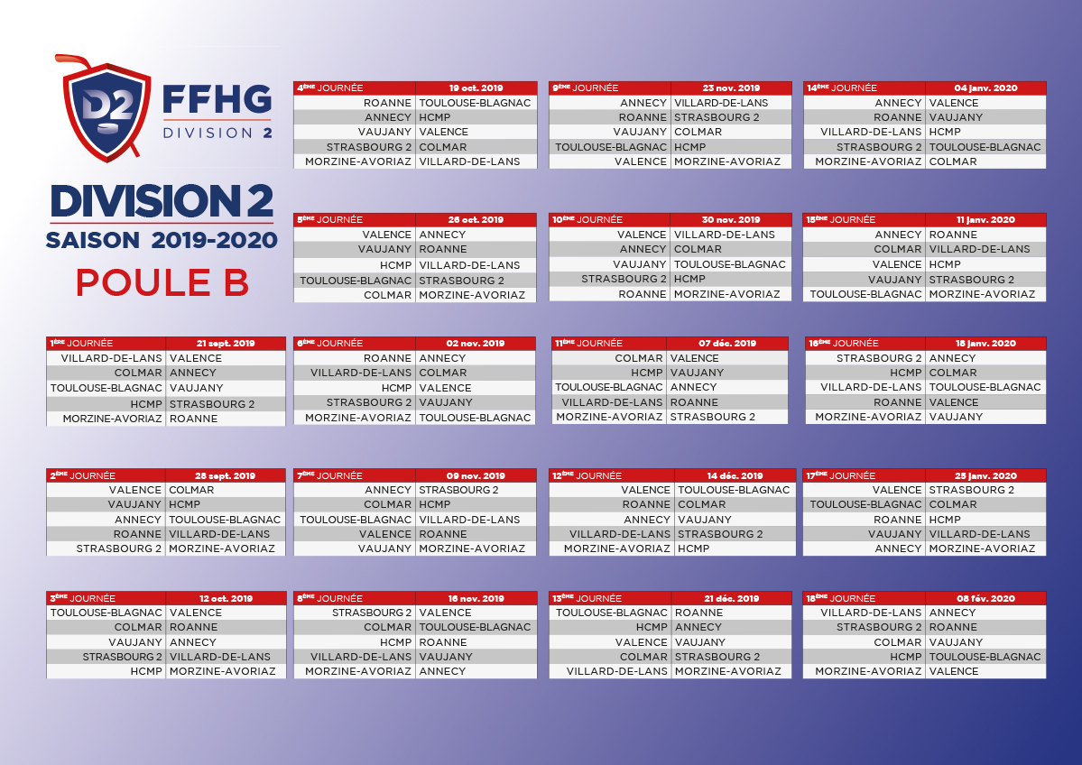 Calendrier 19/20 Division 2 Poule B