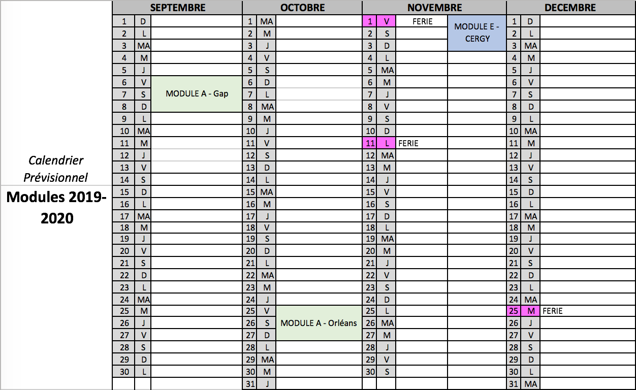 Calendrier Formation INF FFHG 2019